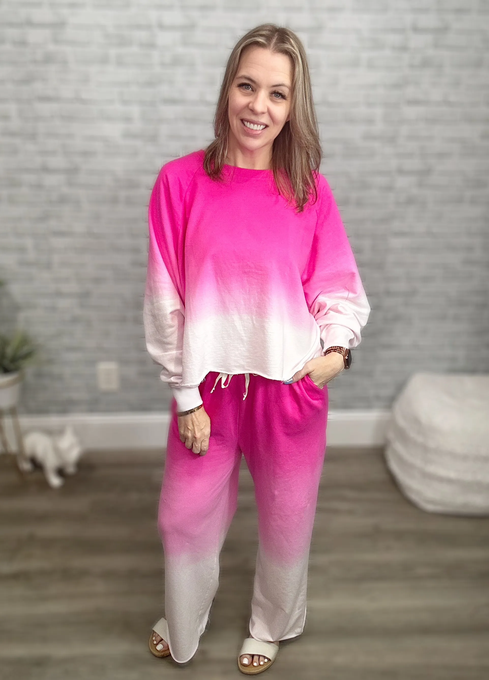 2 Colors - Ombre Sweatshirt and Pants Lounge Set