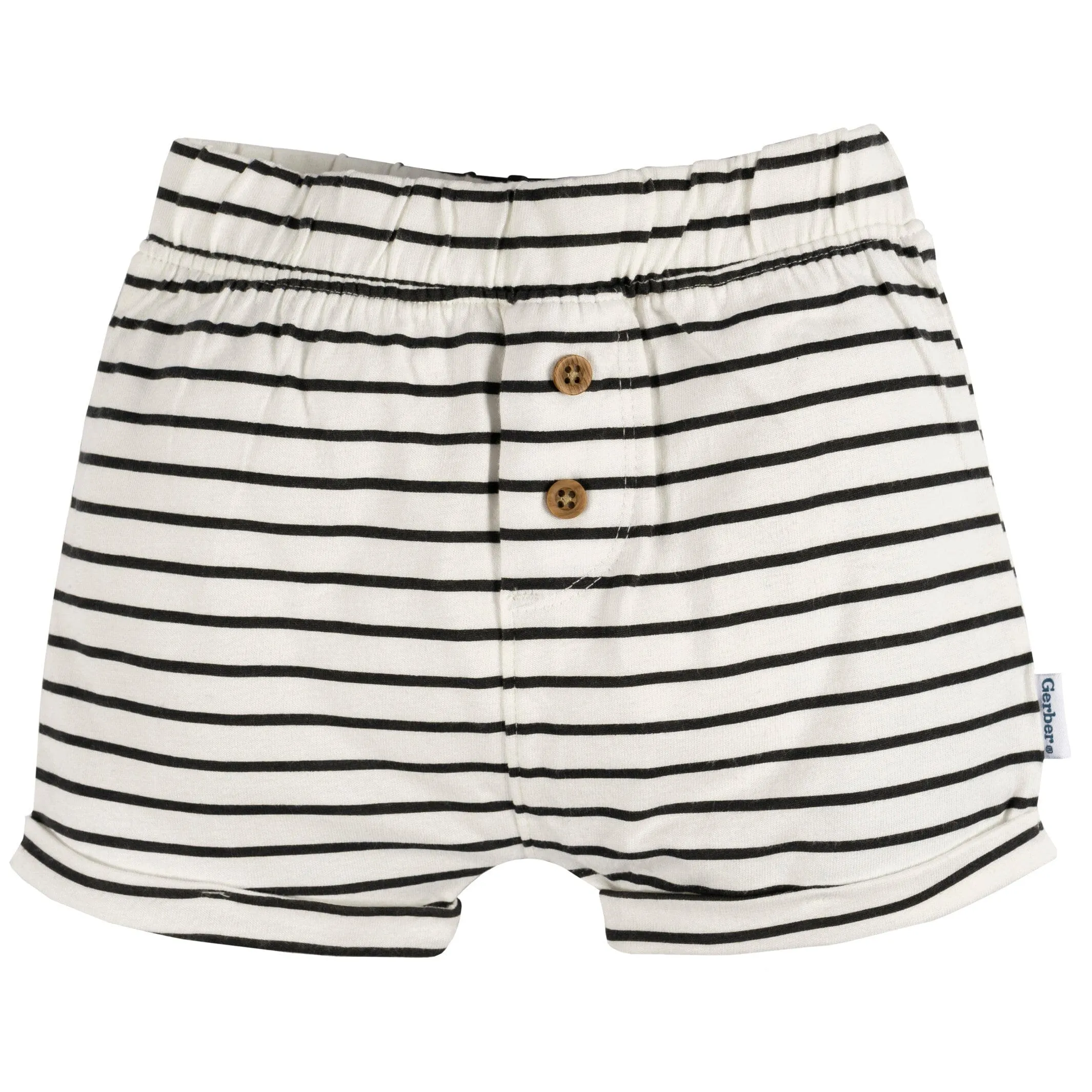 3-Pack Baby Neutral Black Stripe, Light Grey Heather, & Green Knit Shorts