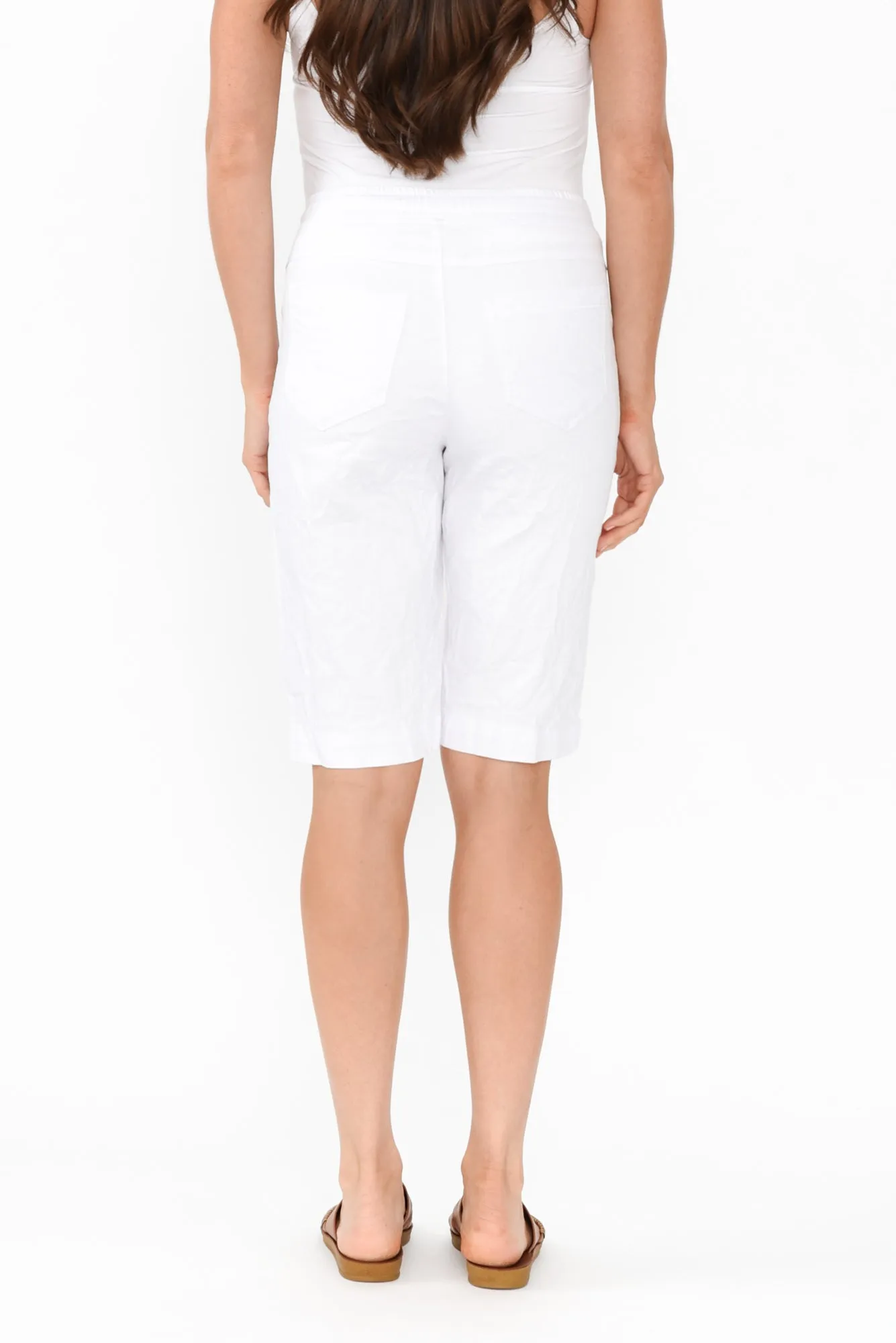 Asha White Cotton Blend Drawstring Shorts