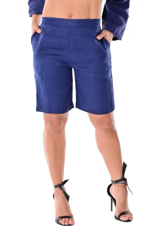 Azucar Ladies 100% Linen Flat Front Linen Shorts w/Pockets in (3) Colors-LLH1379