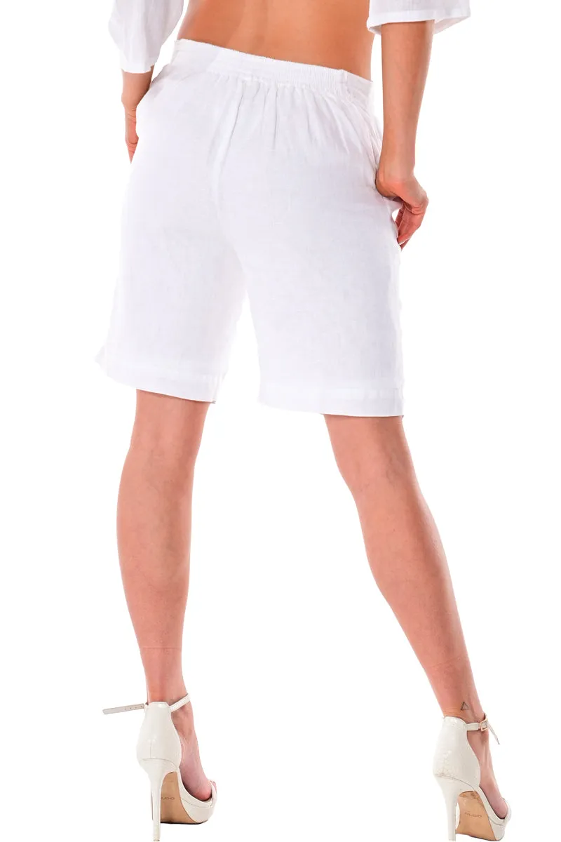 Azucar Ladies 100% Linen Flat Front Linen Shorts w/Pockets in (3) Colors-LLH1379