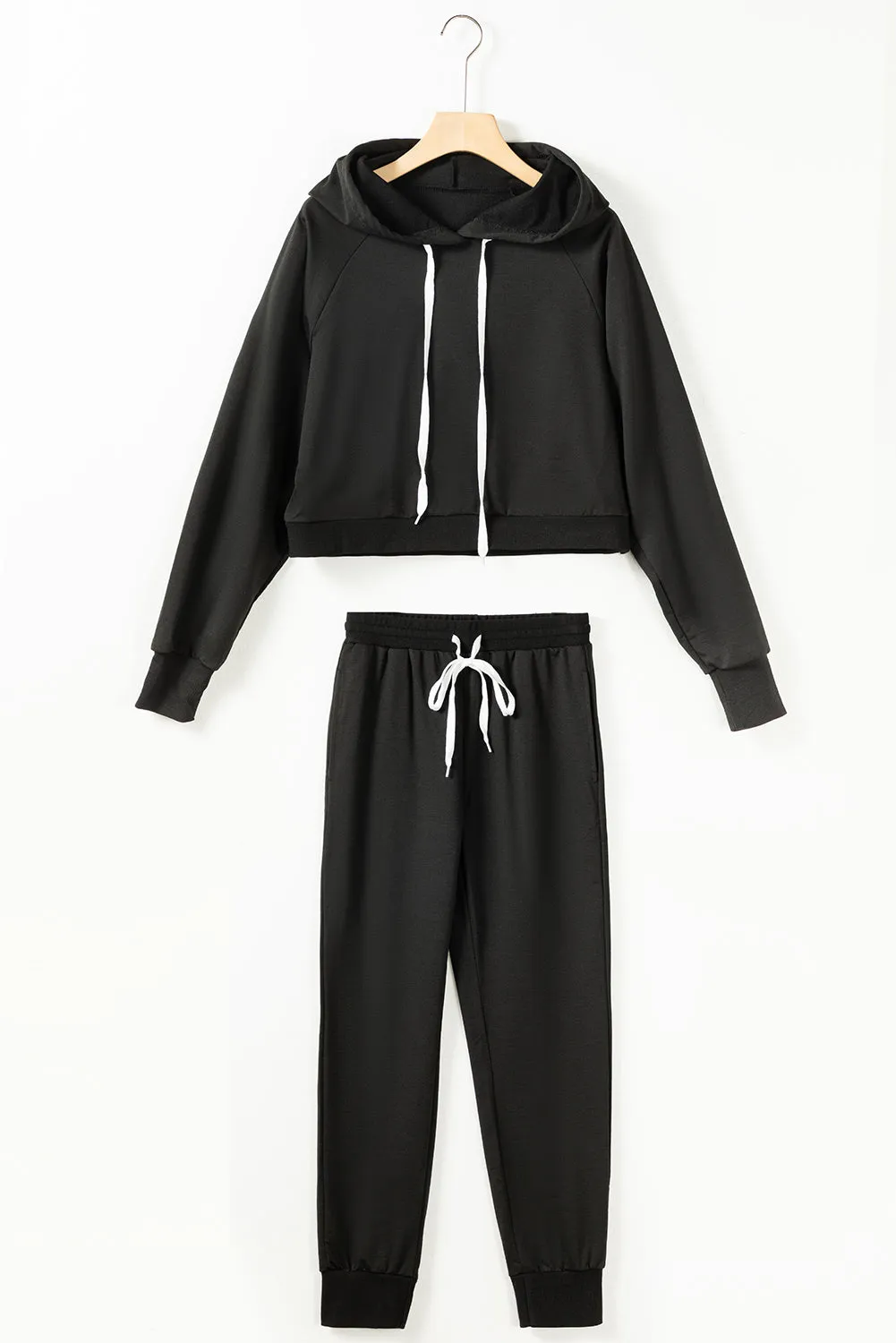 Black Drawstring Hoodie and High Waist Pants Lounge Set