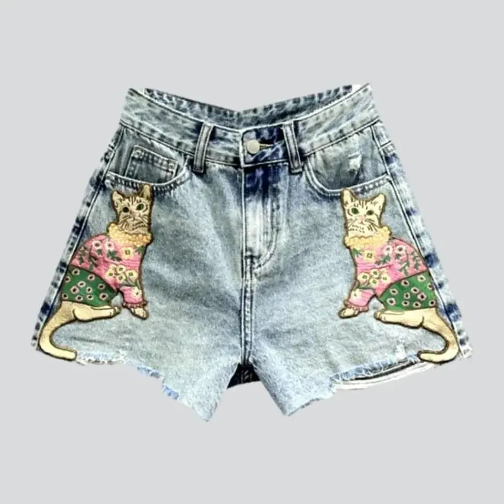 Boho vintage women's jean shorts