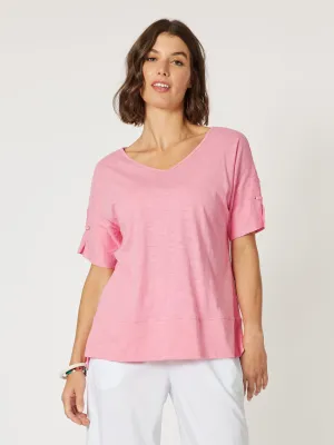 Bonnie Cotton V-neck T-shirt - Pink