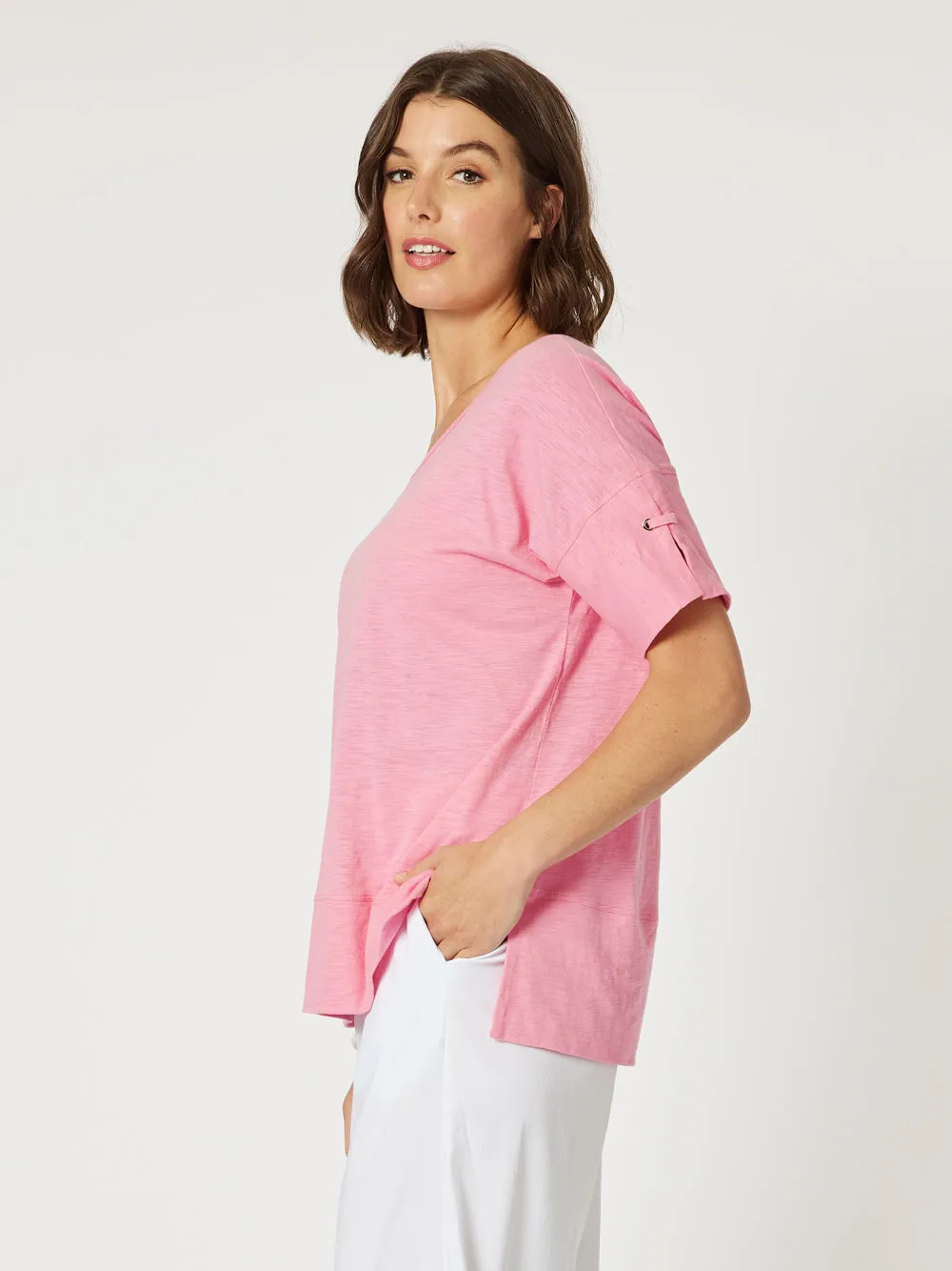 Bonnie Cotton V-neck T-shirt - Pink