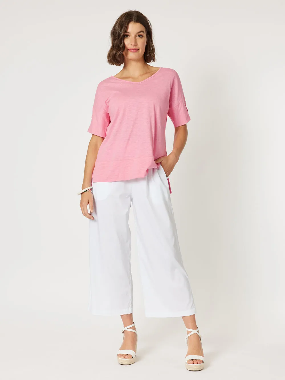 Bonnie Cotton V-neck T-shirt - Pink