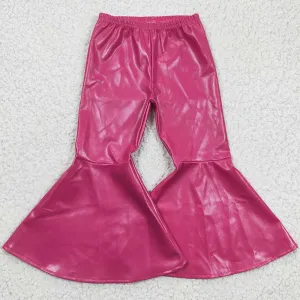 Boutique Girls Leather Pants Toddler Baby Girls Bell Bottom Pants Hot Pink P0048