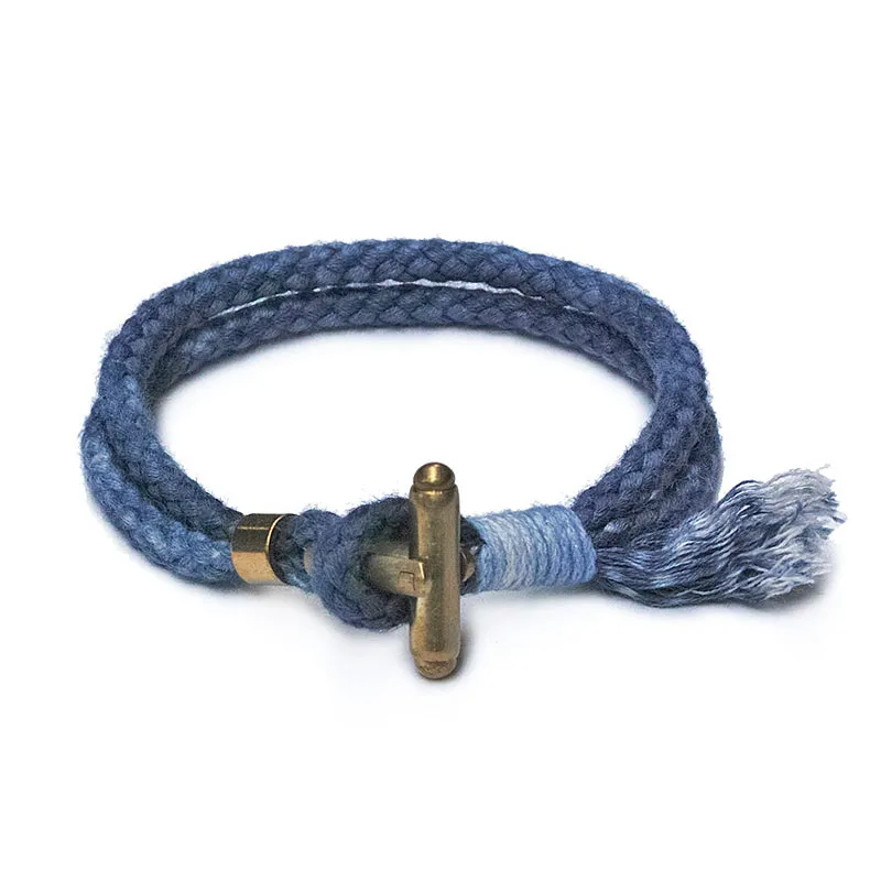 Brass Toggle Clasp & Linen Indigo-Dyed Bracelet