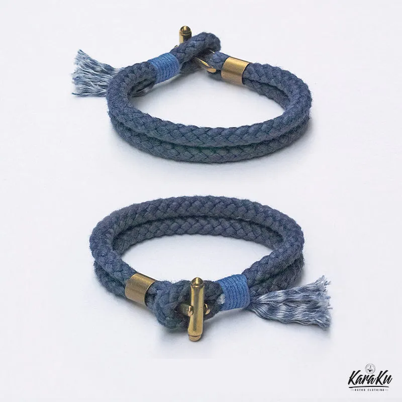 Brass Toggle Clasp & Linen Indigo-Dyed Bracelet