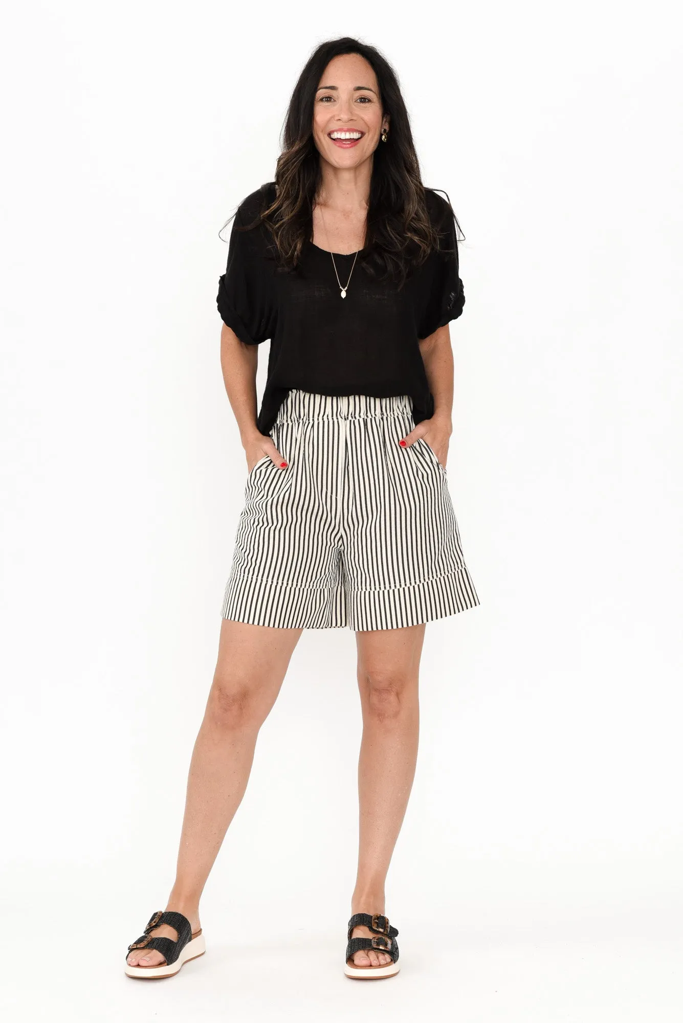 Broadway Black Stripe Pocket Shorts