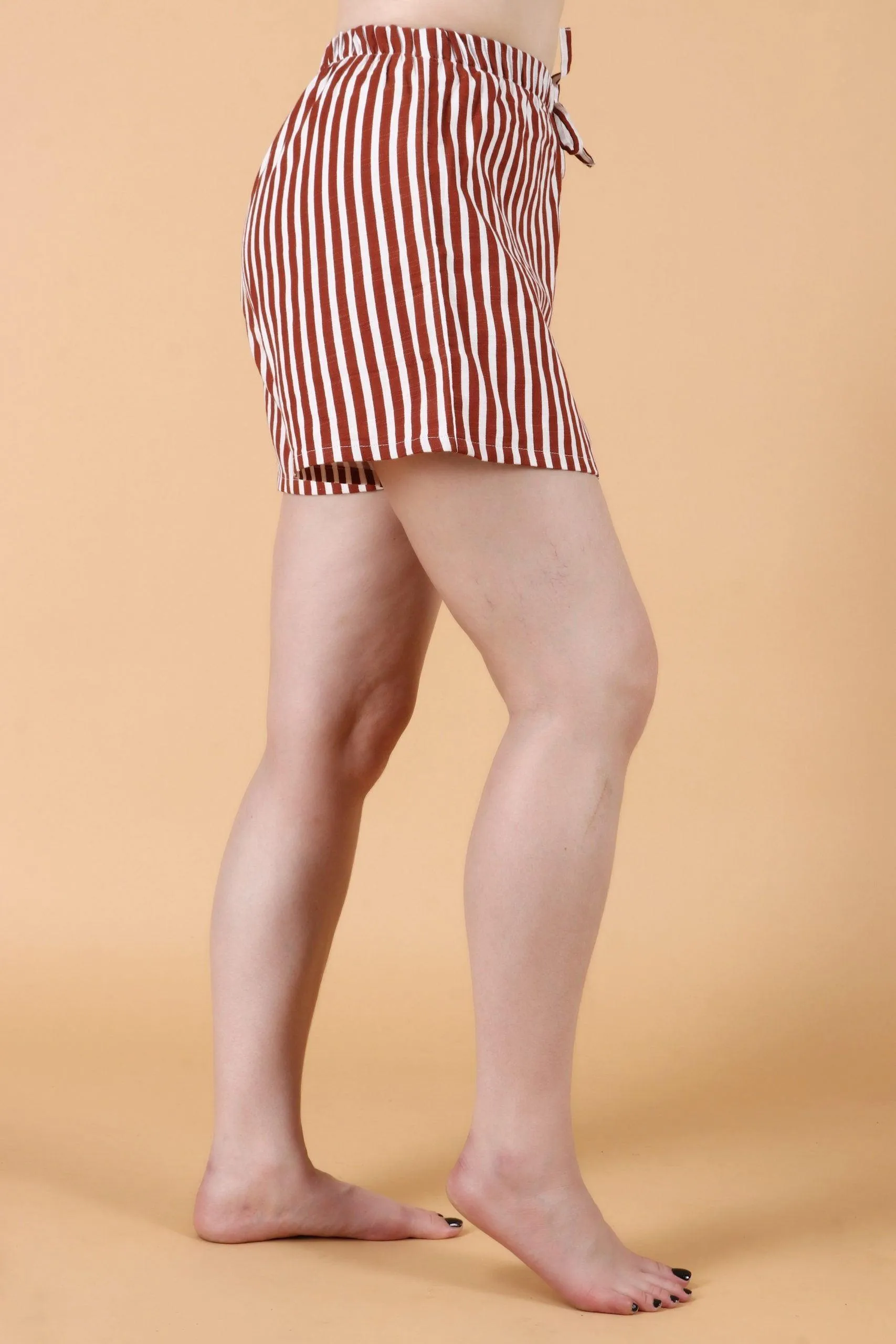 Brown & White Striped Shorts