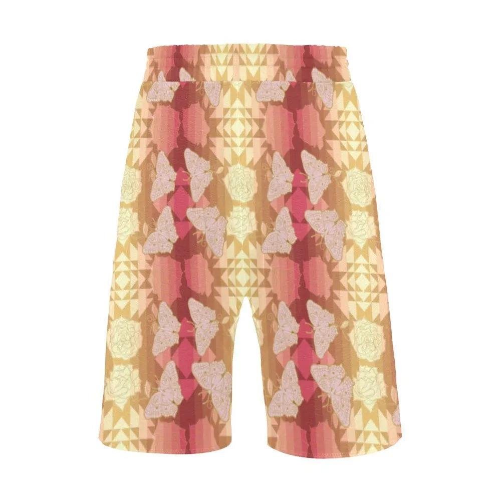 Butterfly and Roses on Geometric Men's Casual Shorts