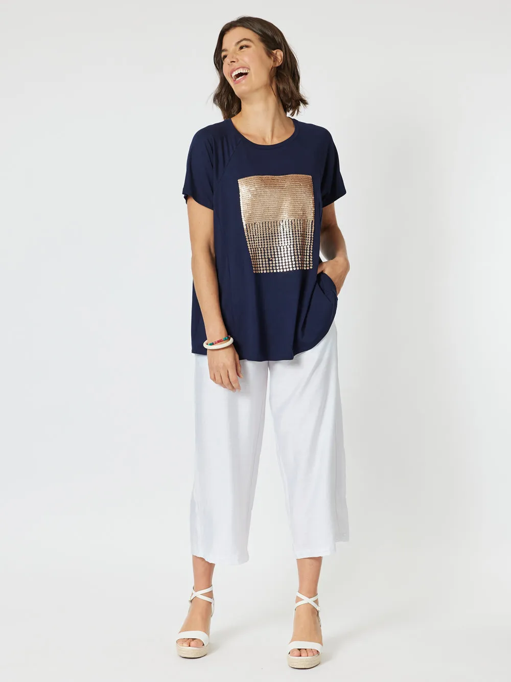 Clarity Sequin Patch Tee Navy/Bronze