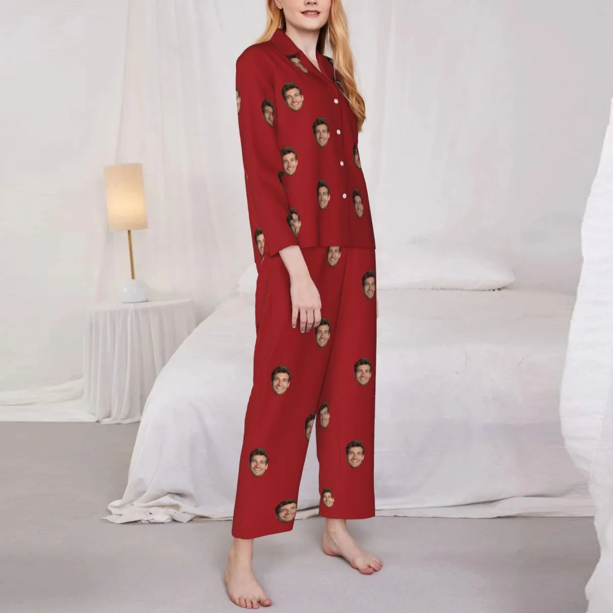 Custom Face Solid Color Long Sleeve Cardigan Pajama Set