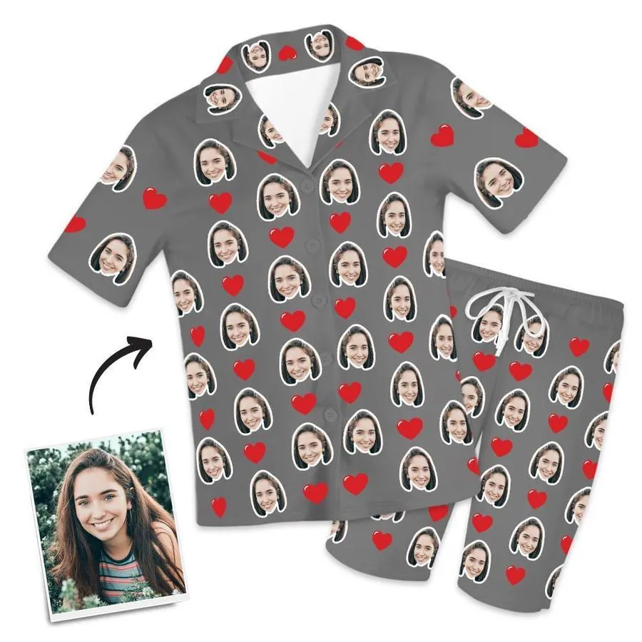 Customized Photo Short Sleeved Pajamas Home pajamas-Hearts