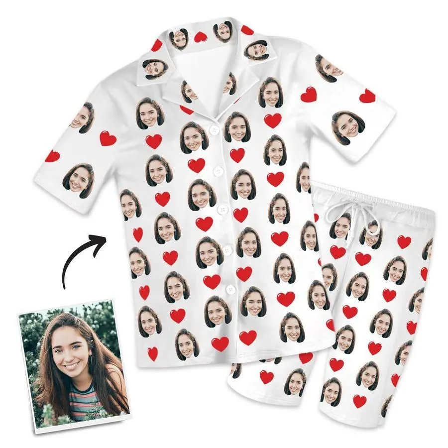 Customized Photo Short Sleeved Pajamas Home pajamas-Hearts