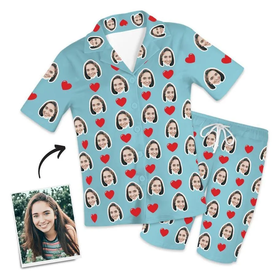 Customized Photo Short Sleeved Pajamas Home pajamas-Hearts