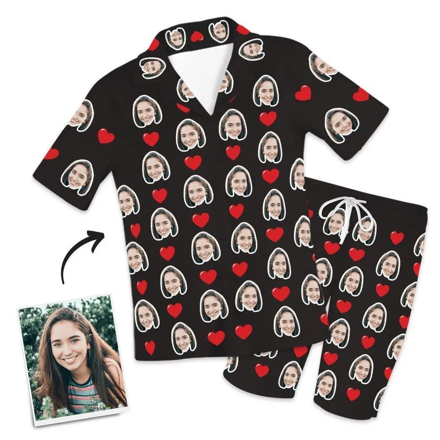 Customized Photo Short Sleeved Pajamas Home pajamas-Hearts