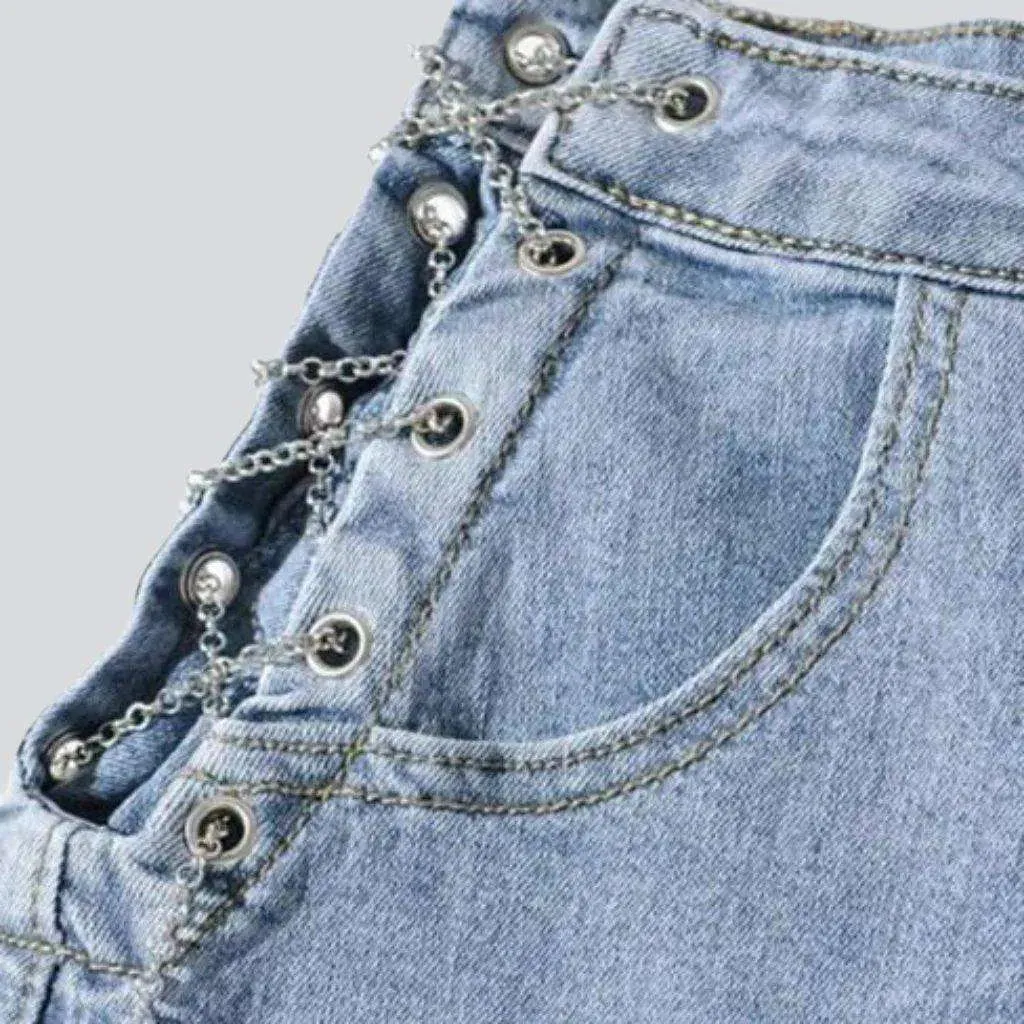 Denim shorts with chain drawstrings