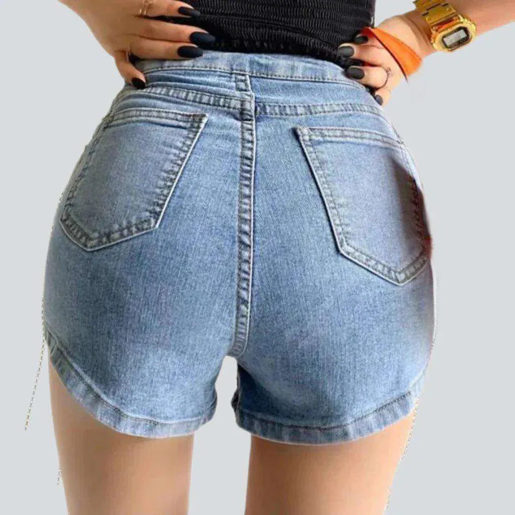 Denim shorts with chain drawstrings