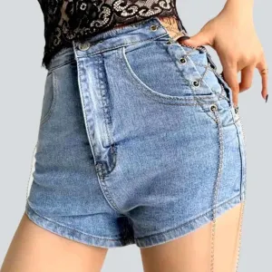 Denim shorts with chain drawstrings