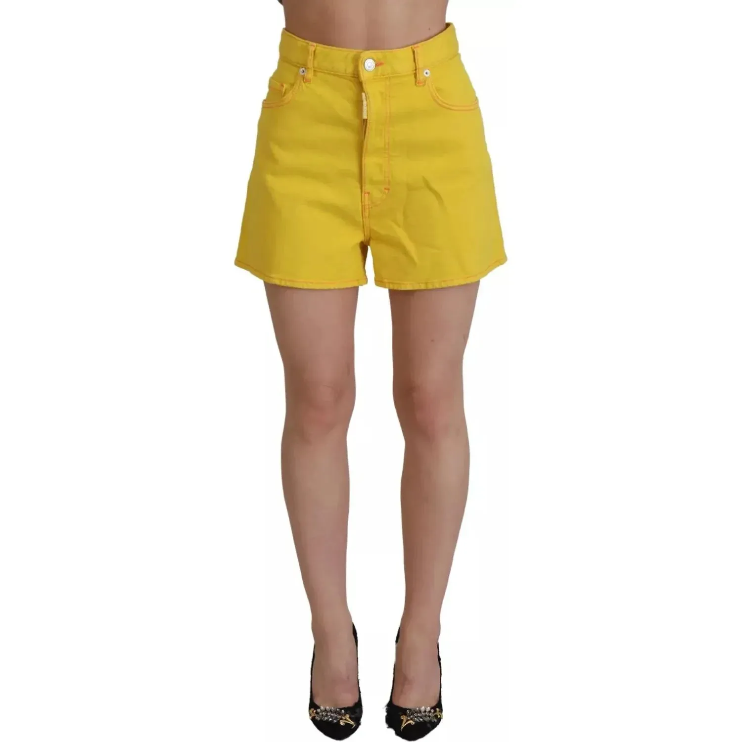 Dsquared² Yellow Cotton High Waist Baggy Women Hotpants Shorts