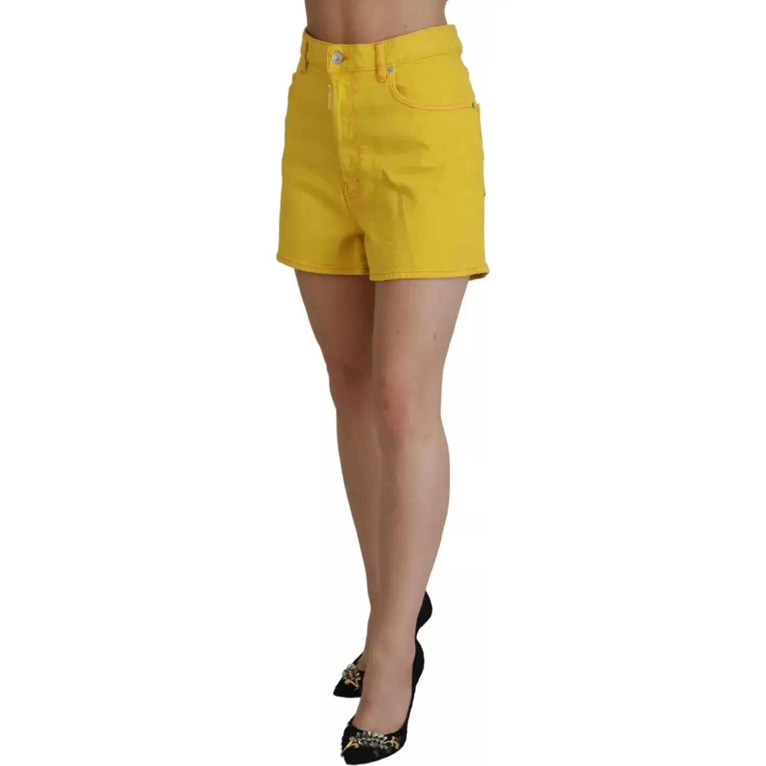 Dsquared² Yellow Cotton High Waist Baggy Women Hotpants Shorts