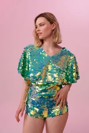 FLORENCE SEQUIN CAPE TOP - CHAMELEON