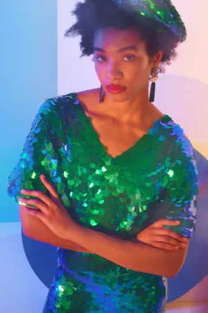 FLORENCE SEQUIN CAPE TOP - EMERALD