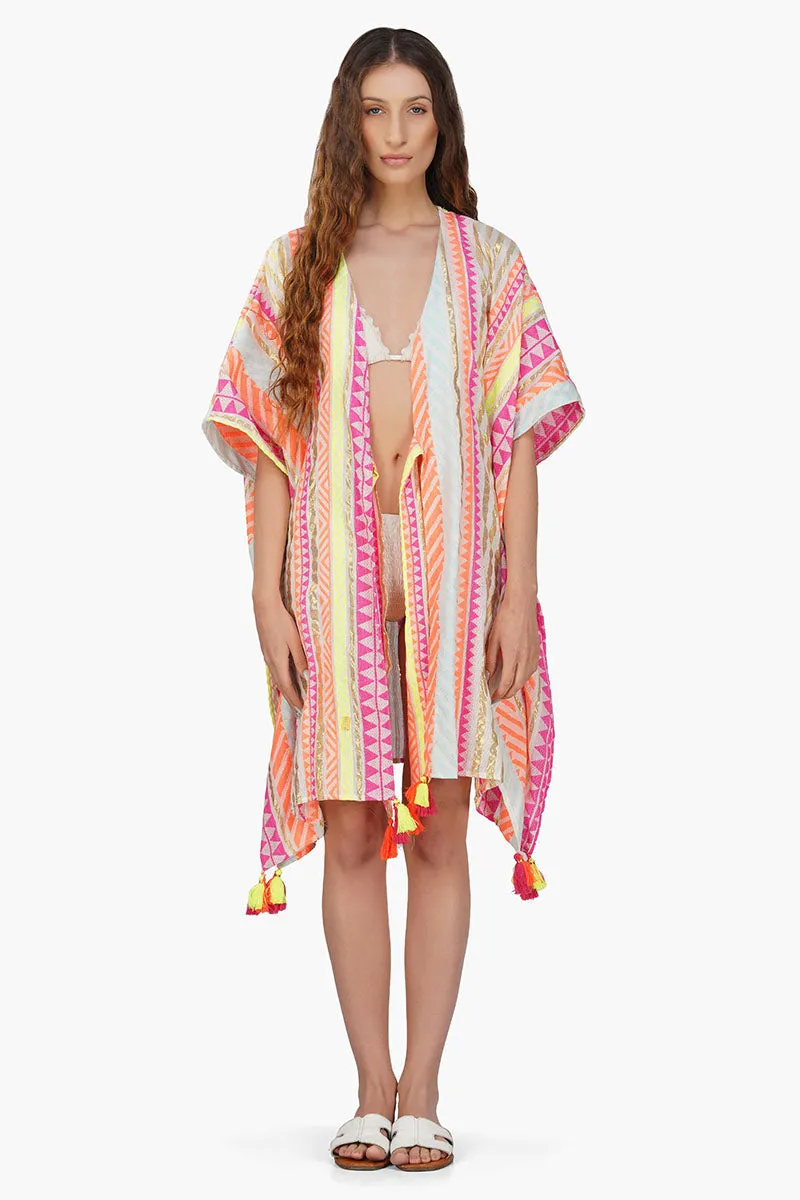 Fluorescent Striped Cover Up