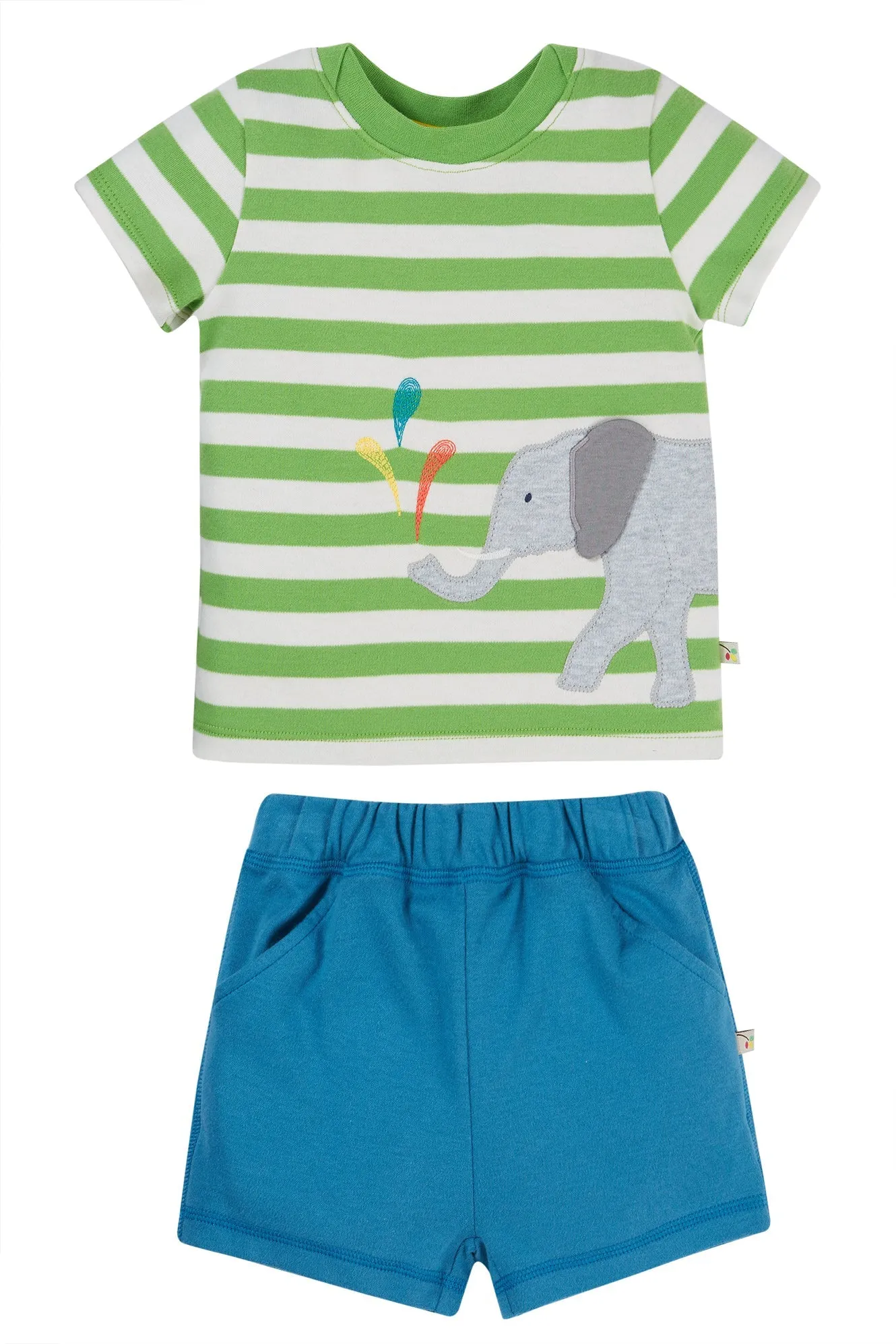 Frugi Easy On Wrap Around Outfit - Kiwi Stripe/Elephant