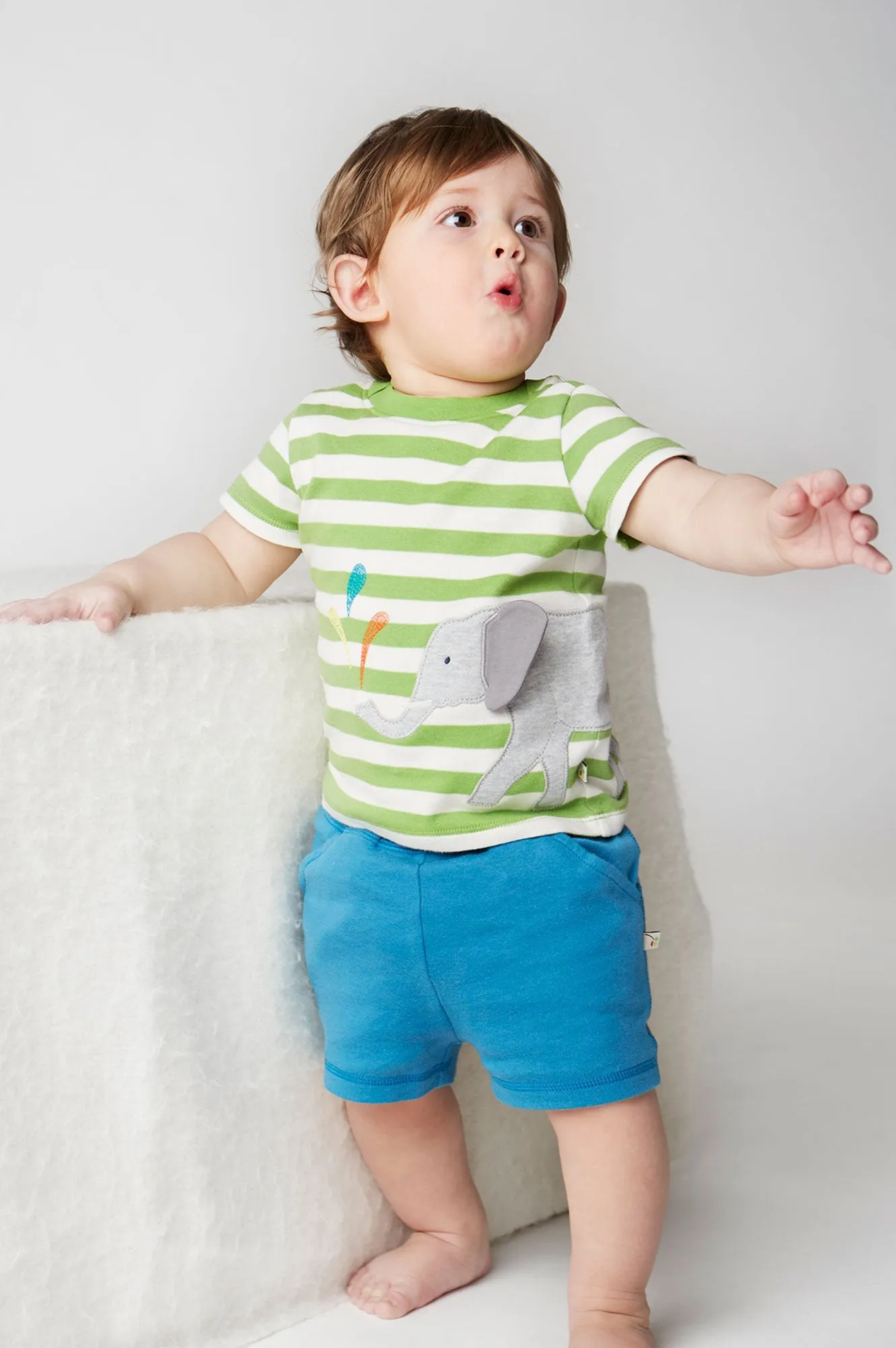 Frugi Easy On Wrap Around Outfit - Kiwi Stripe/Elephant