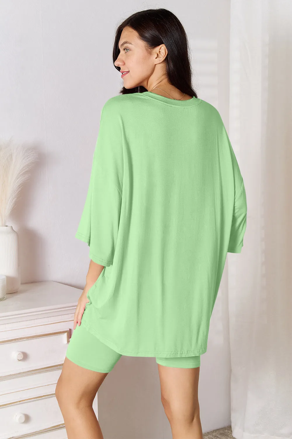 Full Size Soft Rayon Three-Quarter Sleeve Top and Shorts Set