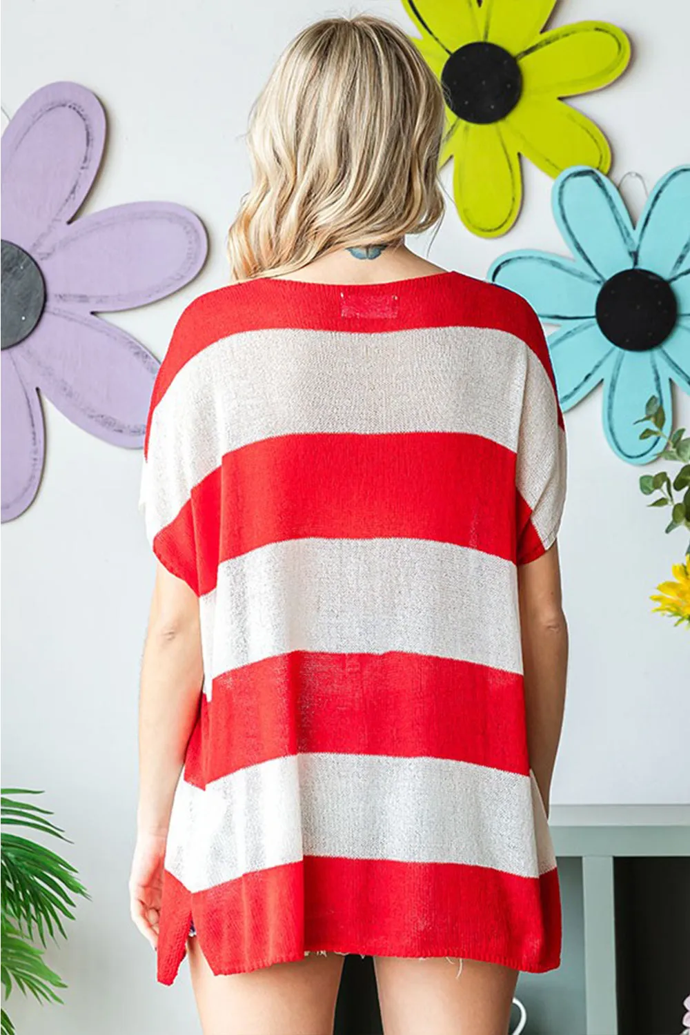 Full Size USA Flag Drop Shoulder Knit Top