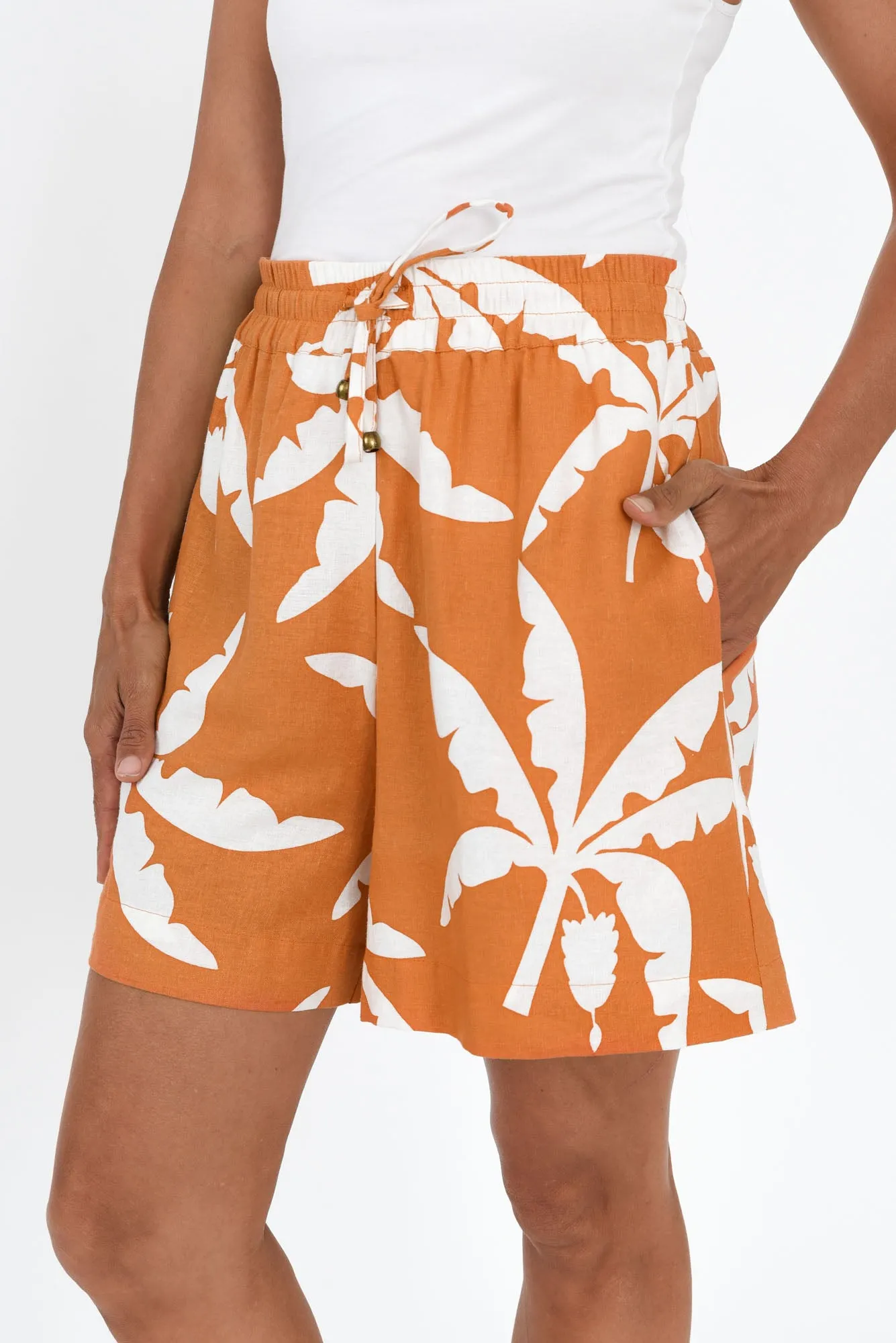 Glide Orange Tropical Linen Shorts