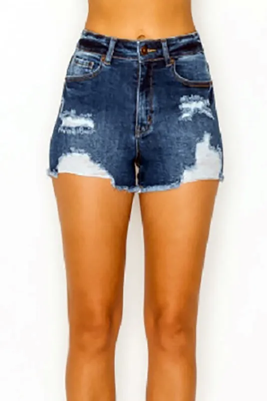 Head to the Pool Distressed Denim Shorts Dark Denim