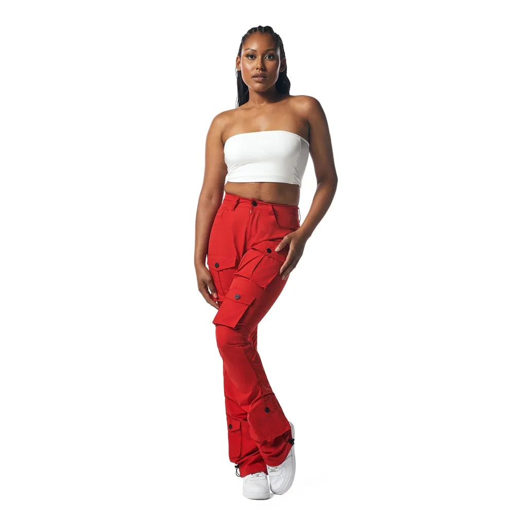 High Rise Stacked Utility Pants - True Red