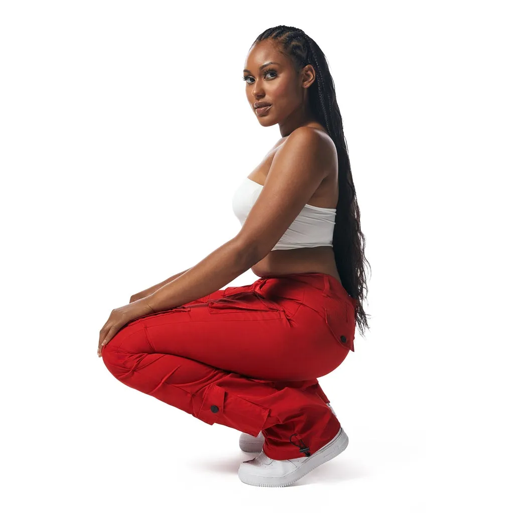 High Rise Stacked Utility Pants - True Red