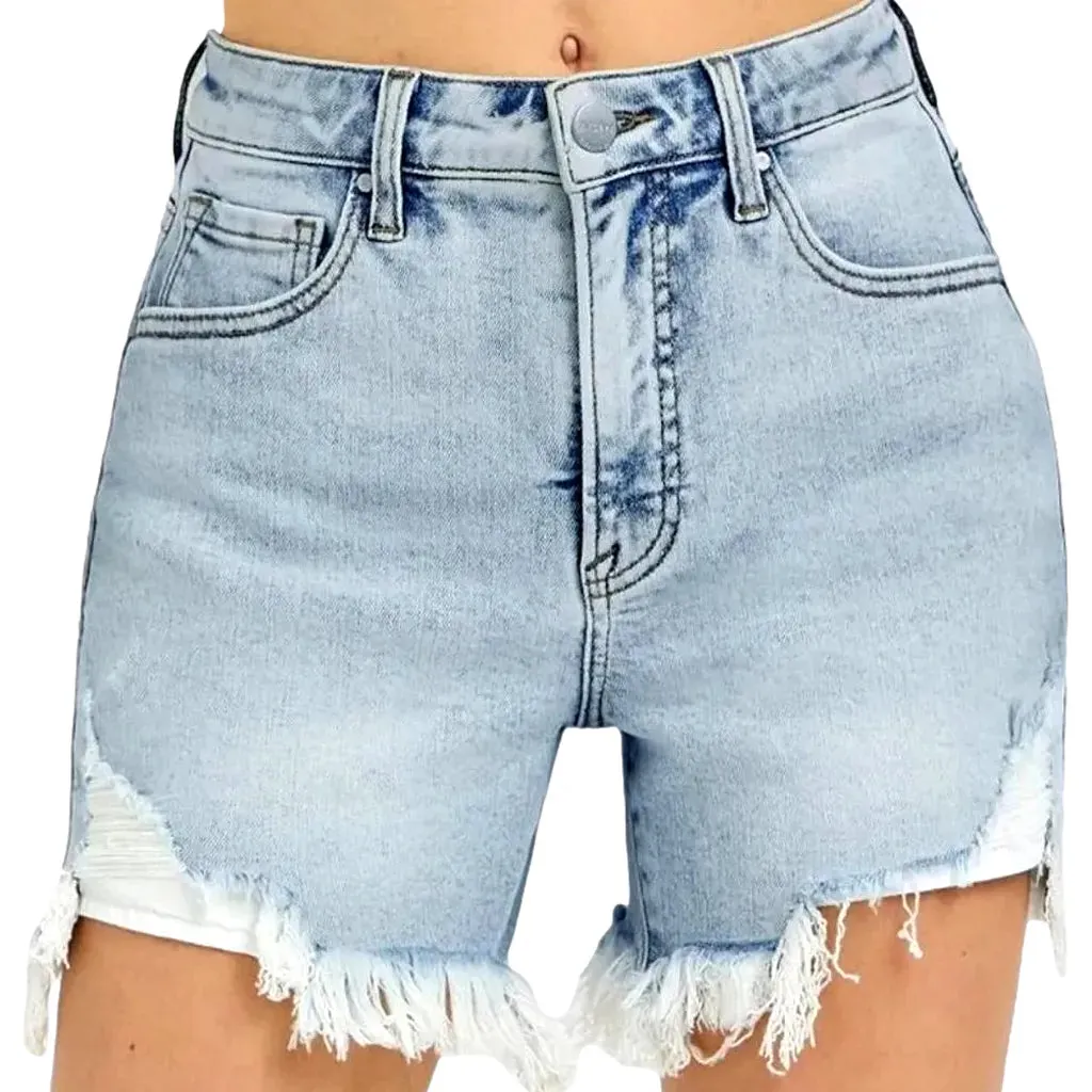 High rise stretchable jeans shorts for ladies