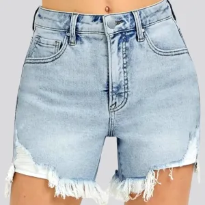 High rise stretchable jeans shorts for ladies