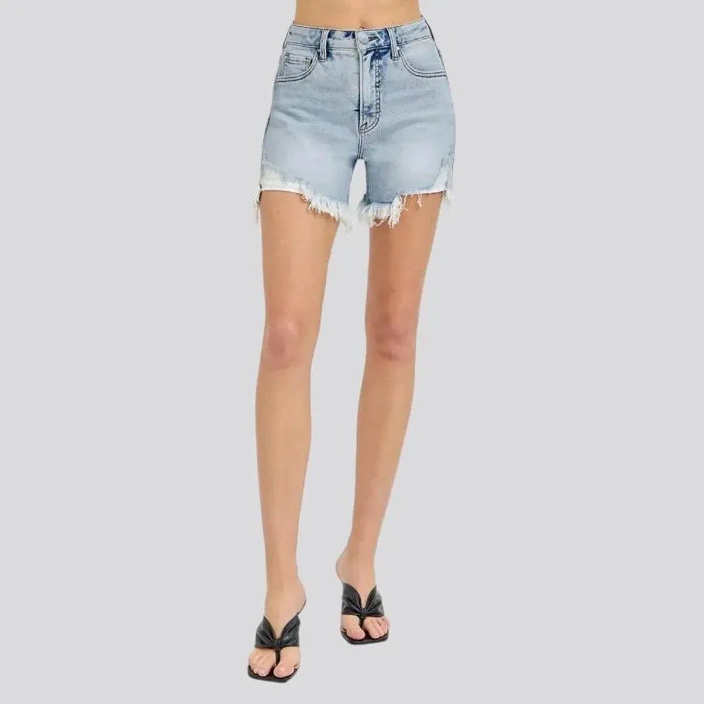 High rise stretchable jeans shorts for ladies