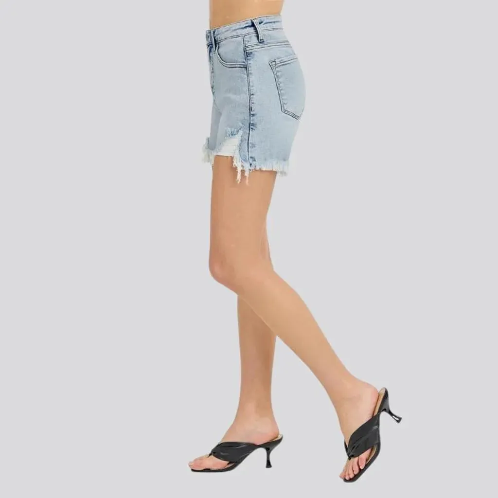 High rise stretchable jeans shorts for ladies