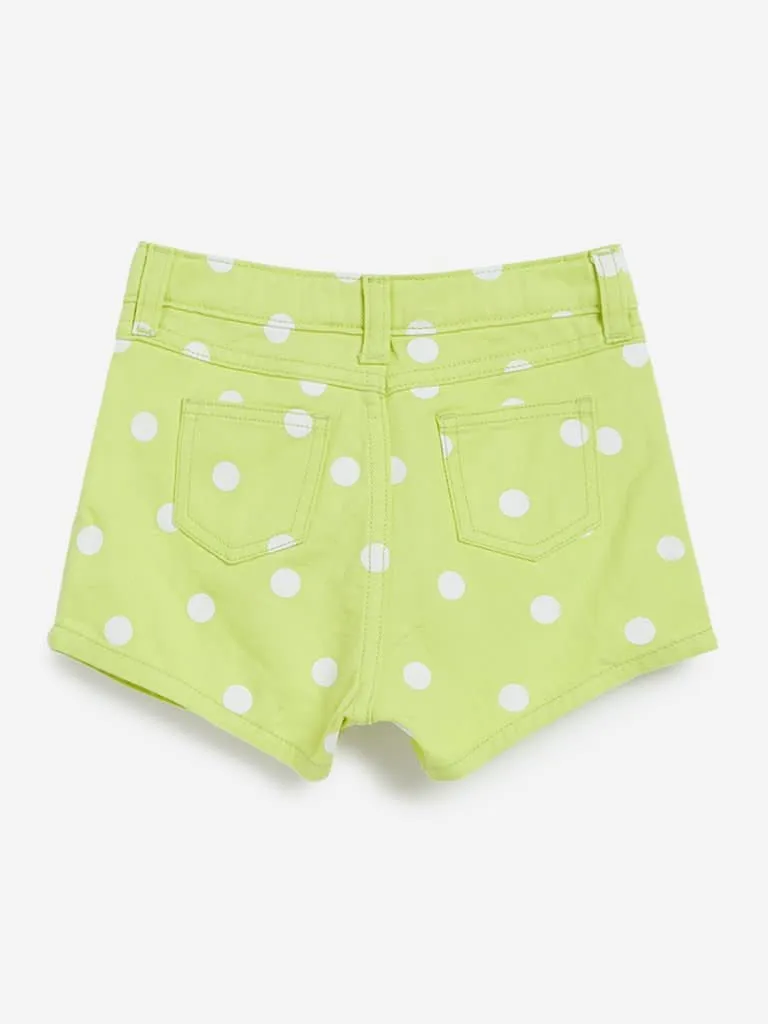 HOP Kids Lime Polka-Dotted Denim Shorts