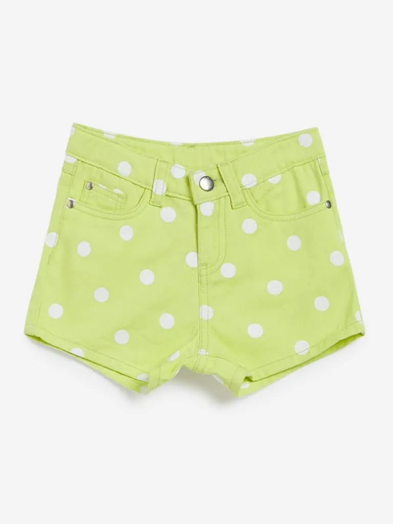 HOP Kids Lime Polka-Dotted Denim Shorts