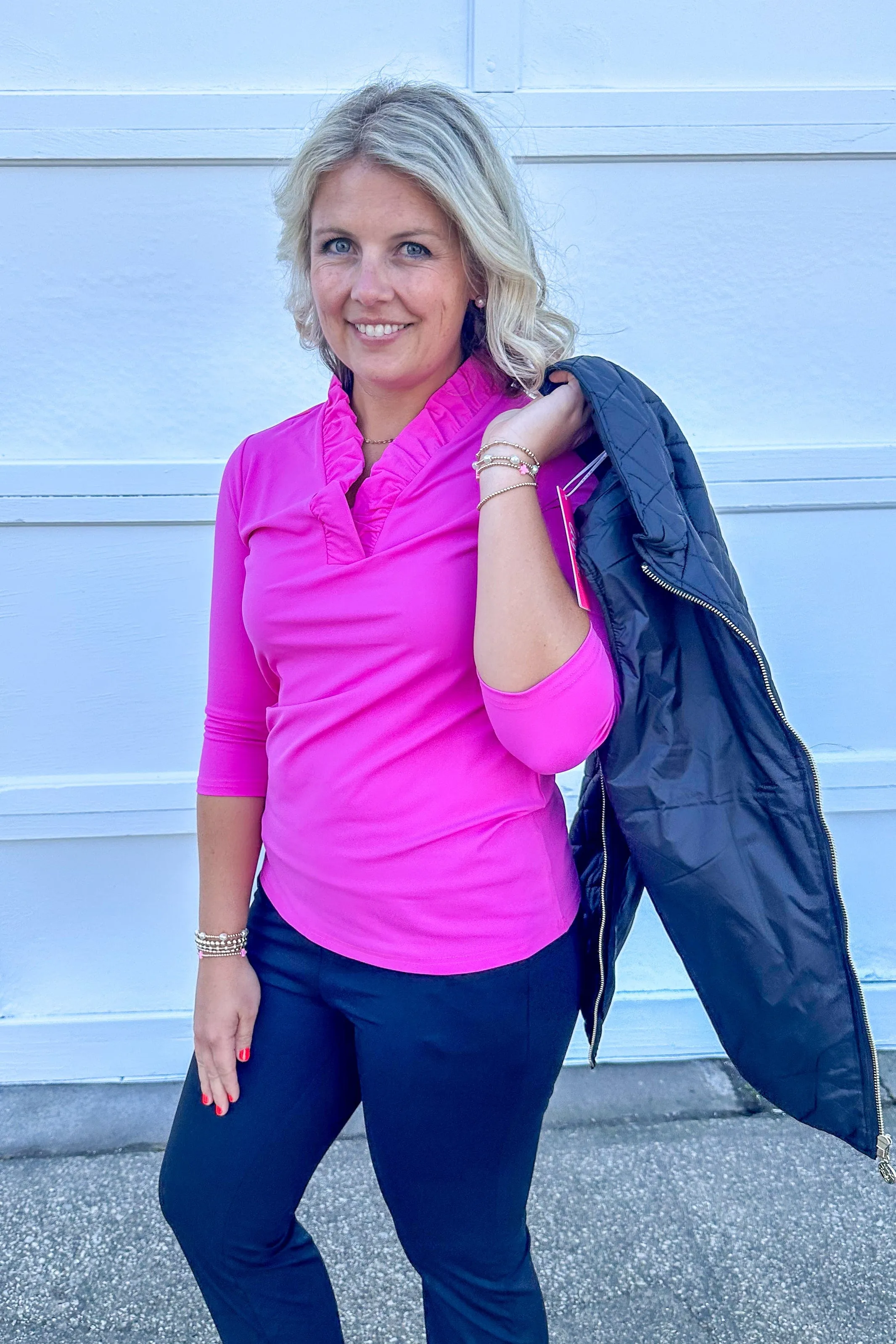 Hot Pink Tabatha Ruffle Neck Top