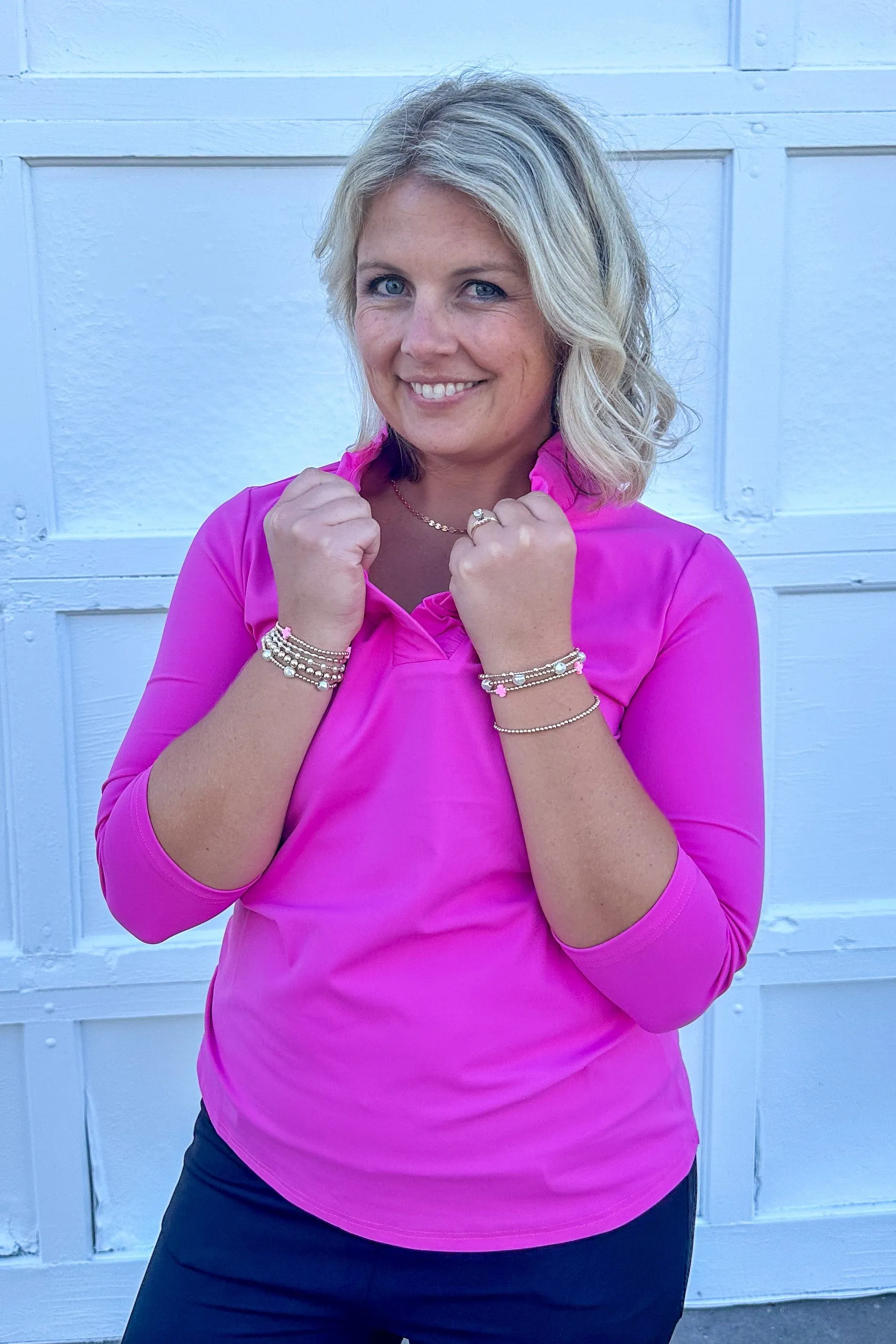 Hot Pink Tabatha Ruffle Neck Top