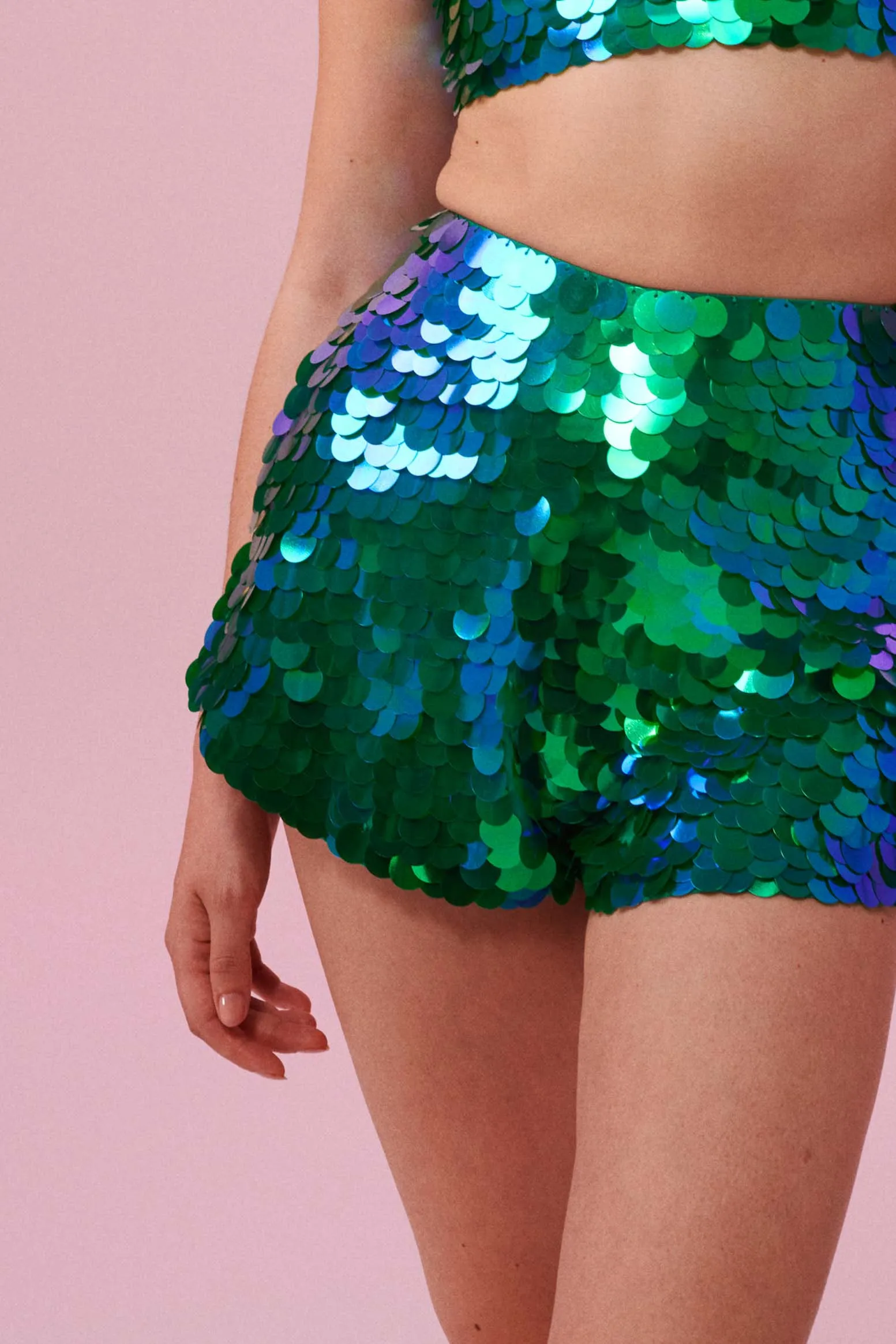 JUNO SEQUIN SHORTS - EMERALD