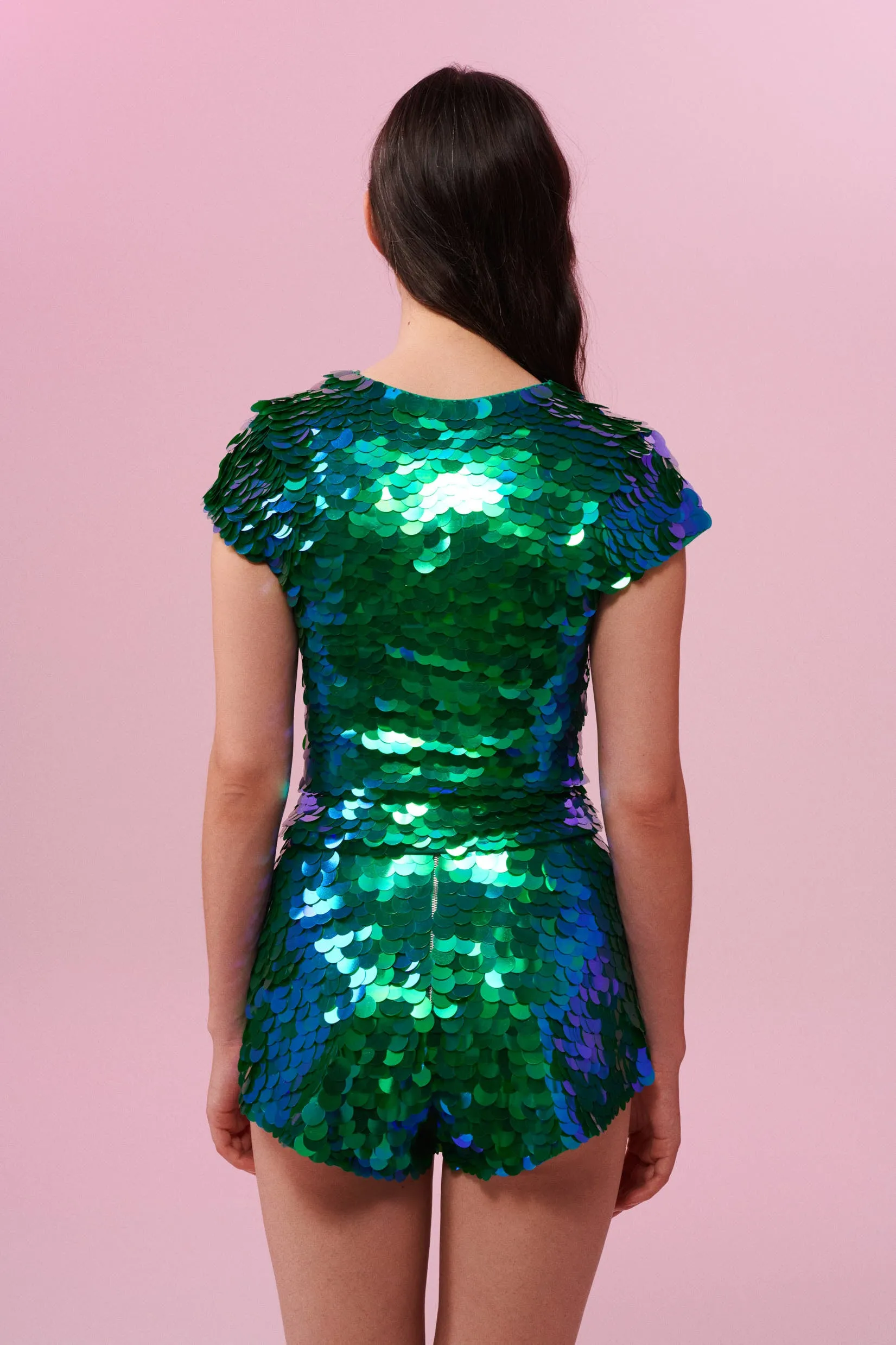 JUNO SEQUIN SHORTS - EMERALD