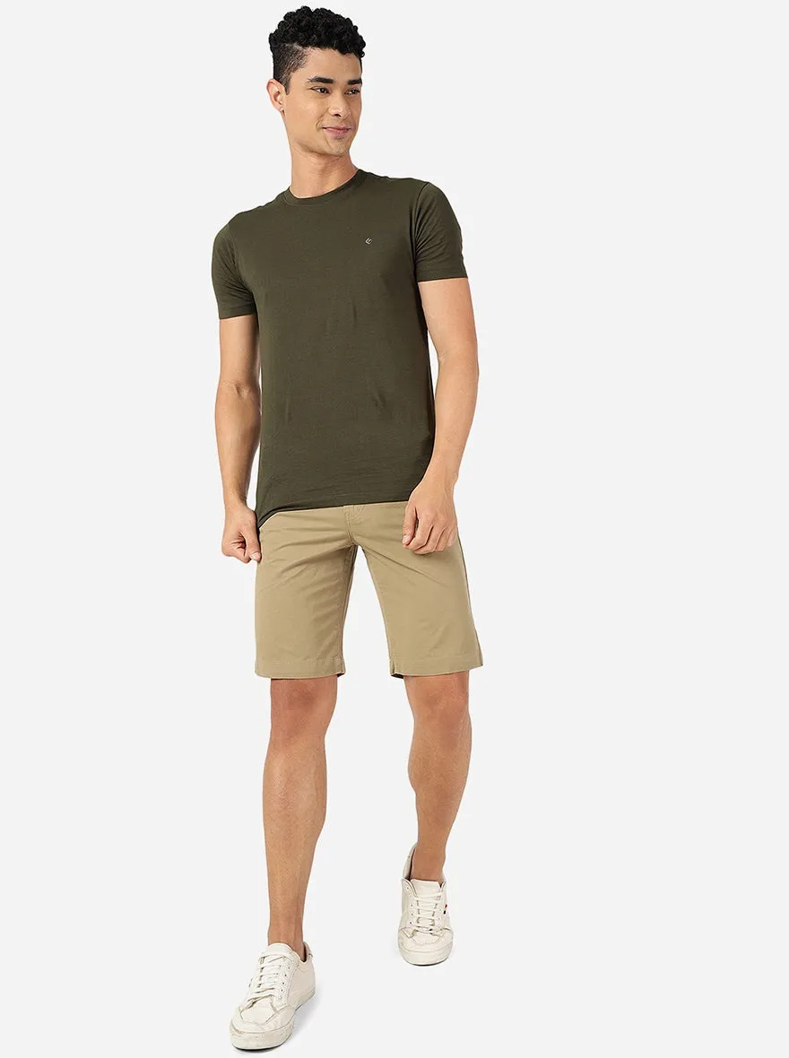 Light Olive Solid Slim Fit Shorts | JadeBlue