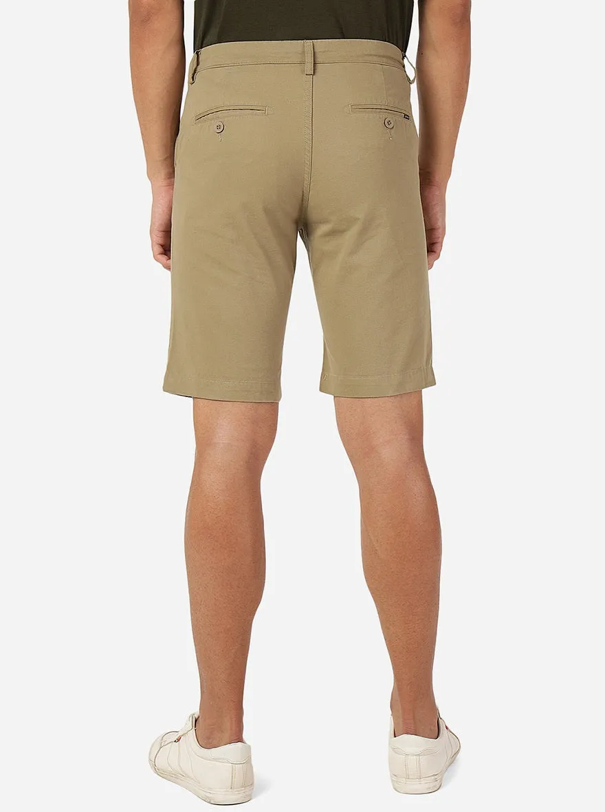 Light Olive Solid Slim Fit Shorts | JadeBlue